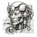 AI humanoid robot face tattoo design idea