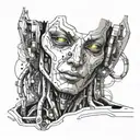 AI humanoid robot face tattoo design idea