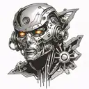 AI robot face tattoo design idea
