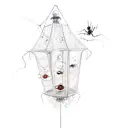 a lantern with spiders, ants, cockroaches on it. Dark weird design. Duality of life. A king chess piece. tattoo design idea