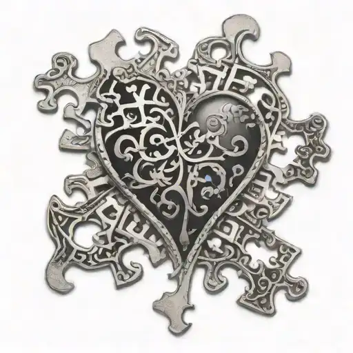 A puzzle piece forming a heart shape with intricate details tattoo design idea