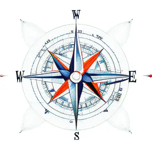 Compass with airplane and map tattoo design idea