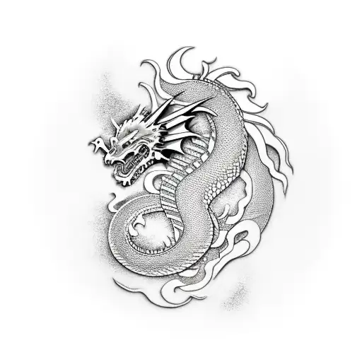 Japanese dragon stencil  tattoo design idea