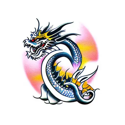 Japanese dragon stencil  tattoo design idea