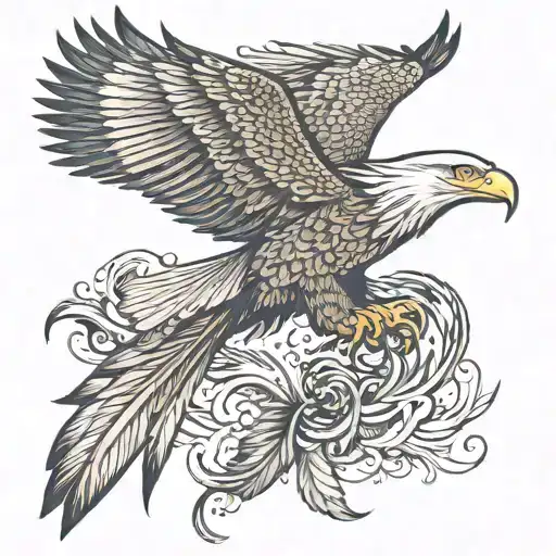 eagle soaring with 3D feather patterns tattoo design idea