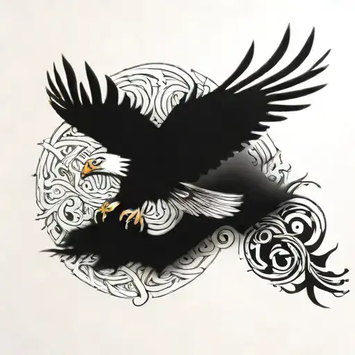 eagle soaring with 3D feather patterns tattoo design idea