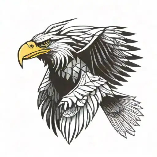 eagle soaring with 3D feather patterns tattoo design idea