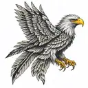 eagle soaring with feather patterns tattoo design idea