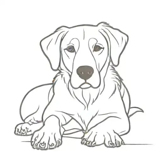 an outline of adog of a croatian sheperd breed lying down with front paws crossed, with torn up pack of tissues in front tattoo design idea