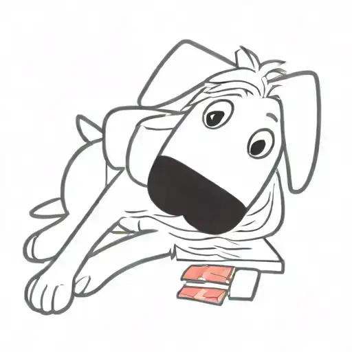 a dog of a croatian sheperd breed lying down with front paws crossed, with torn up pack of tissues in front tattoo design idea