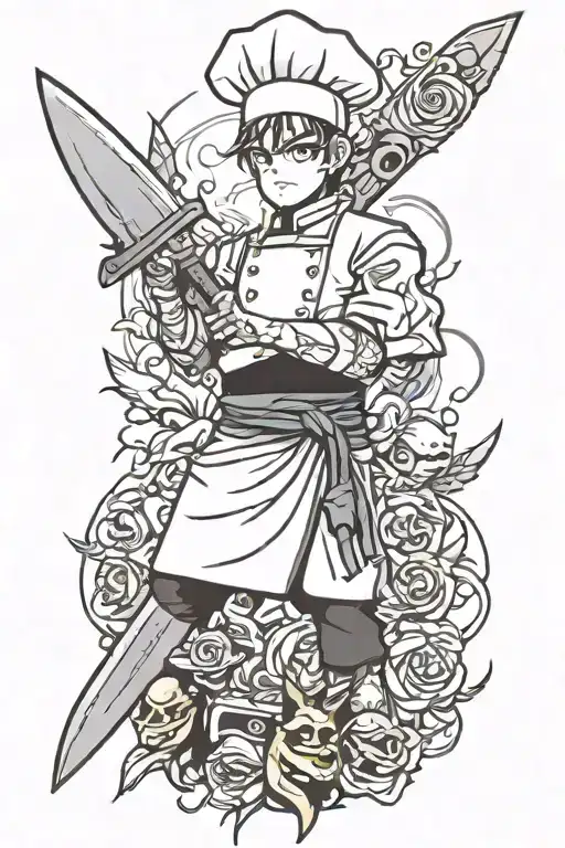 Chef knife surrounded tattoo design idea