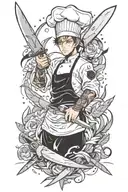 Chef knife surrounded tattoo design idea