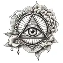 all seeing eye with my girlfriends eye in the middle with clouds and the Bible verse I know the plans I have for you tattoo design idea