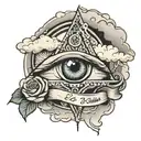 all seeing eye with my girlfriends eye in the middle with clouds and the Bible verse I know the plans I have for you tattoo design idea
