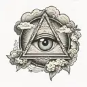 all seeing eye with my girlfriends eye in the middle with clouds and the Bible verse I know the plans I have for you tattoo design idea