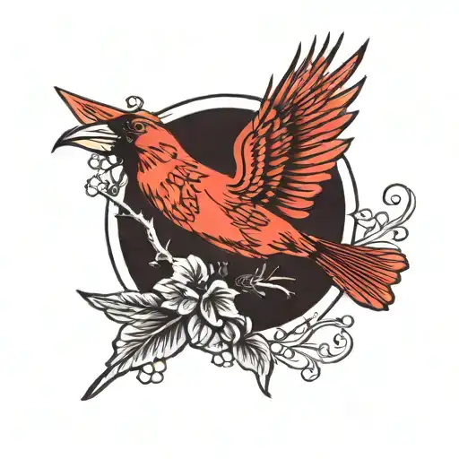 male cardinal and female cardinal flying tattoo design idea