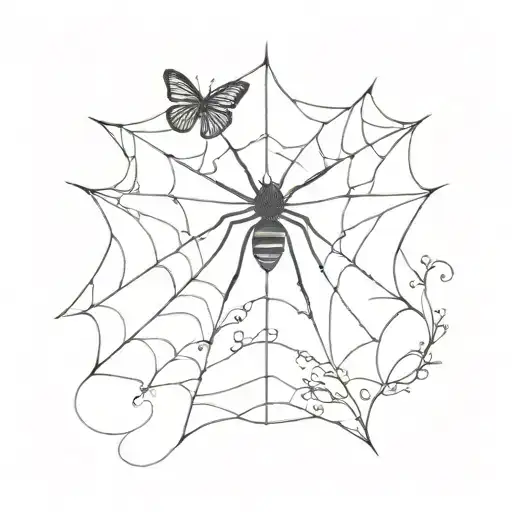 spider web and butterfly made tattoo design idea