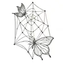 spider web and butterfly emerging tattoo design idea