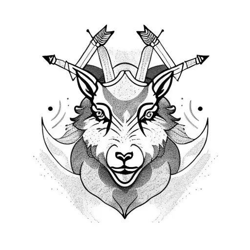 wild goat with wolf tattoo and arrow  tattoo design idea