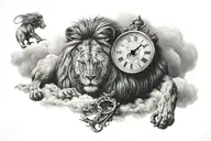 Cloud and lion and clock tattoo design idea