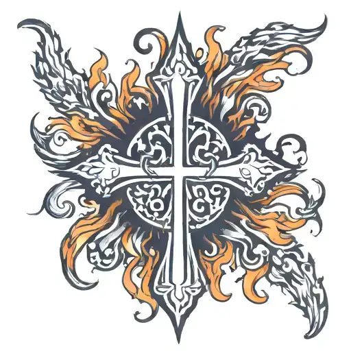 four individual flames with a cross tattoo design idea