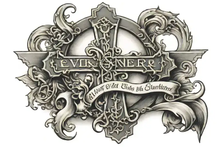 2005, cross and quote 'every sinner has a future & every saint has a past tattoo design idea