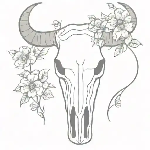 longhorn skull with flowers tattoo design idea