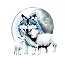 cursed wolf carrying a frightened lamb looking up to the moon tattoo design idea
