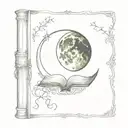 An intricate fantasy book with a moon and eclipse as the cover design tattoo design idea