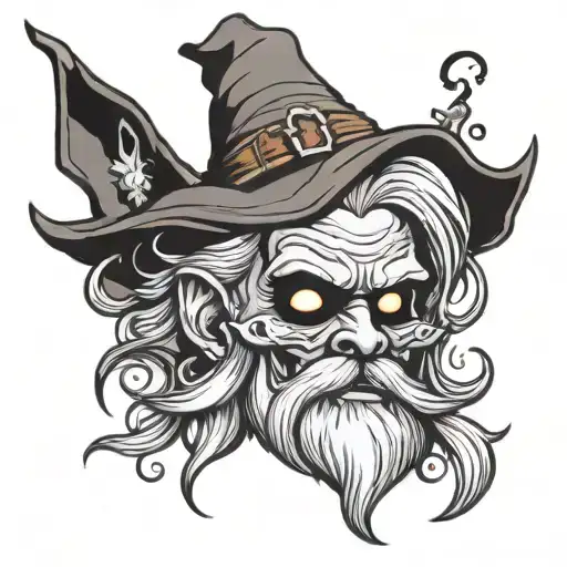 evil wizard without hat, draw complete from head to boots tattoo design idea