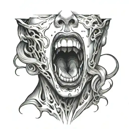 femal face mouth bleeding hands around throat tattoo tattoo design idea