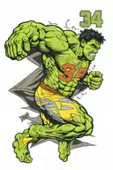 hulk wearing #34 jersey number tattoo design idea