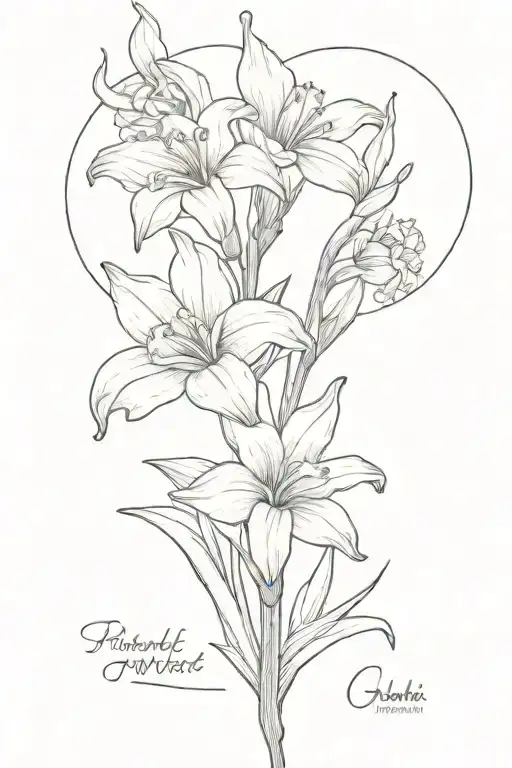 gladioli,daffodils and the words it's better to burn out than to fade away.  tattoo design idea