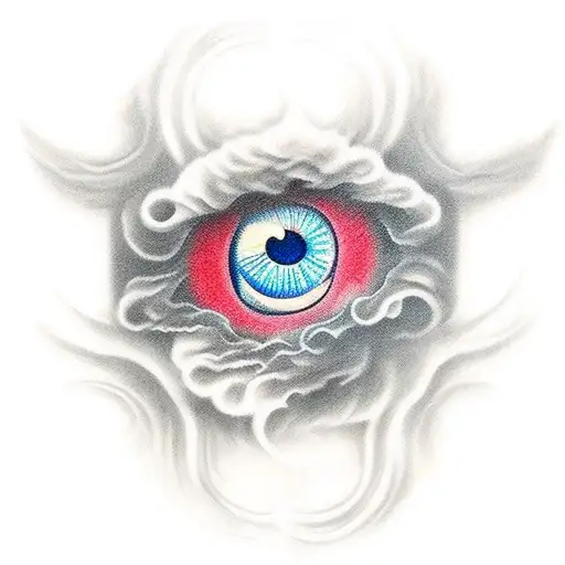 demon eye rose smoke tattoo design idea