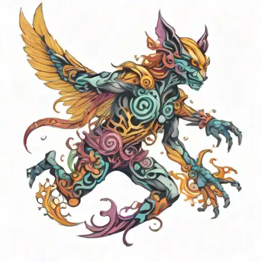 shoulder and chest, 3D frame, fairy tale of crowd dancing to colorful psychedelic electronic music tattoo design idea