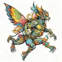 shoulder and chest, 3D frame, fairy tale of crowd dancing to colorful psychedelic electronic music tattoo design idea