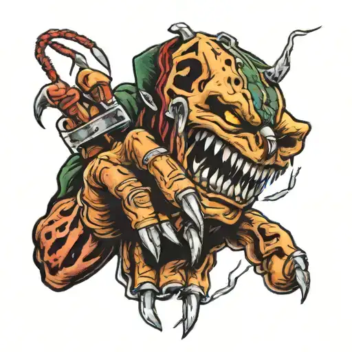 freddy Kruger glove ripping through skin showing muscle  tattoo design idea