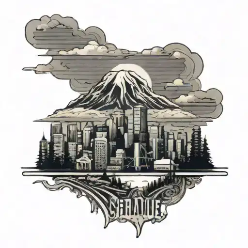 mount rainier behind Seattle skyline  tattoo design idea