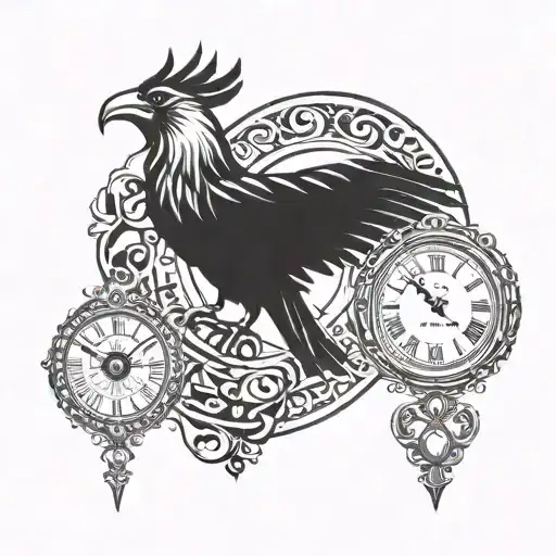 liver bird, dodo, clock, rosary beads, maori design, assassins creed tattoo design idea