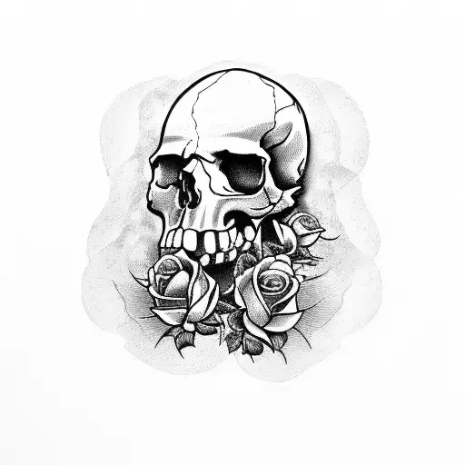 The skull with tattoo 187, wilted roses. tattoo design idea