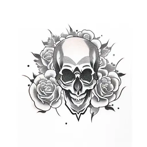 The skull, the skull says 187, wilted roses. tattoo design idea