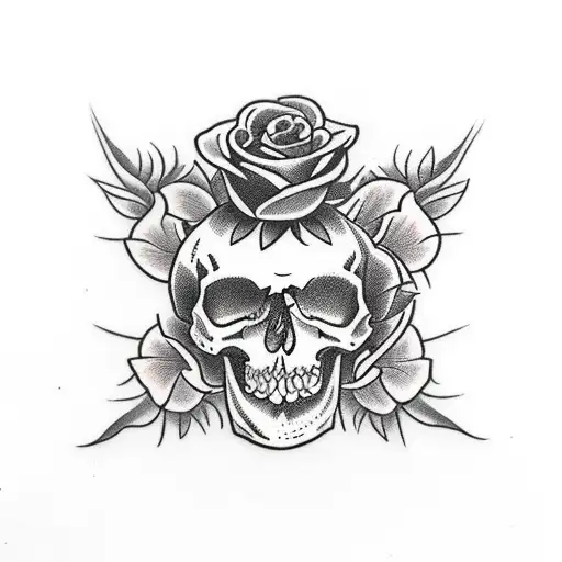 The skull with tattoo 187, wilted roses. tattoo design idea