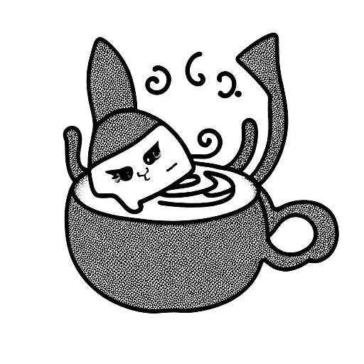 anime cute white cat eating ramen, vector graphic design, high detailed, 8k tattoo design idea