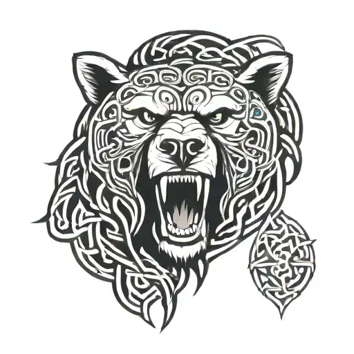 celtic growling bear head surrounded by celtic knotwork tattoo design idea