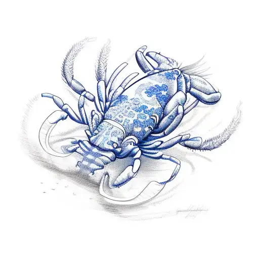 blue floral pattern in lobster tattoo design idea