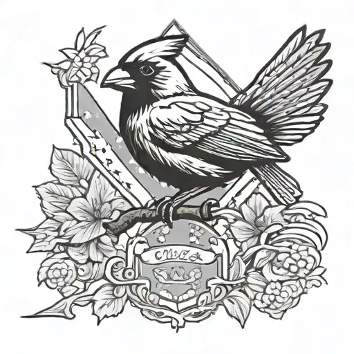 Ohio flag with Cardinal bird tattoo design idea