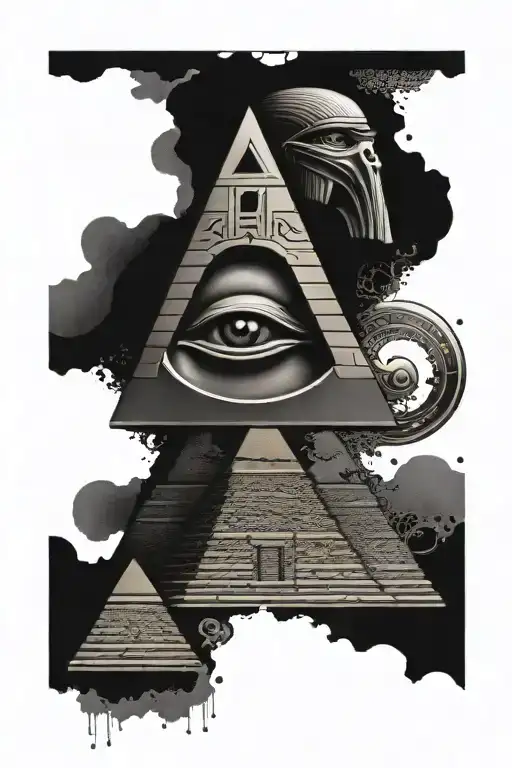 see no evil, hear no evil, say no evil with egyptian pyramid and the eye of ra tattoo design idea