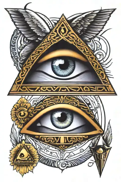 eye of ra and eye of horus and all seeing eye and egyptian pyramids tattoo design idea