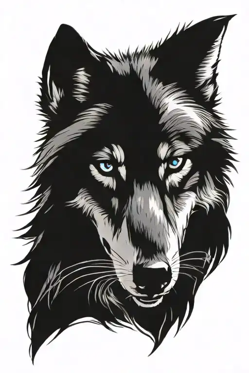 scarred wolf with blue eyes ripping through skin tattoo design idea