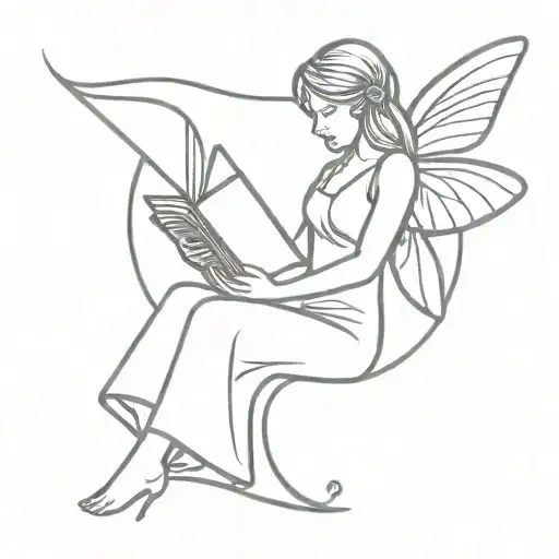 fairy reading book open in front tattoo design idea